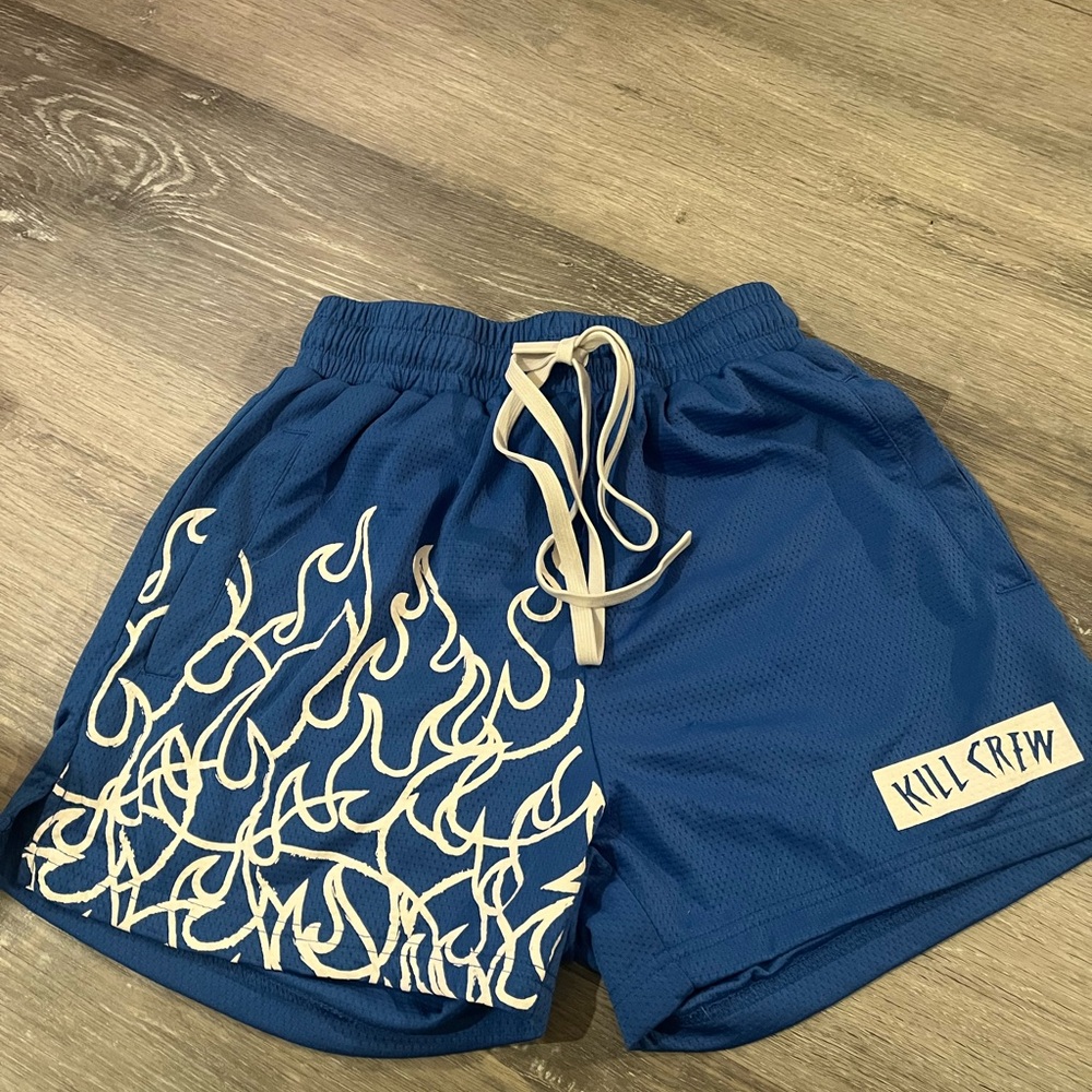Kill Crew Blue and White Flame Athletic Shorts